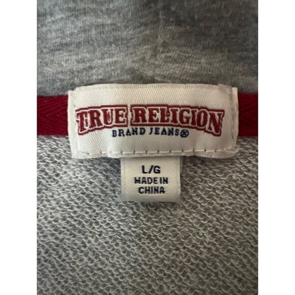 True Religion Grey Sleeveless Hooded Sweatshirt Spell Out Full Zip Boy's Large - Picture 6 of 8